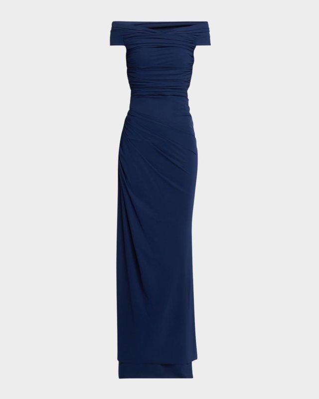 Ruched Off-Shoulder Column Gown